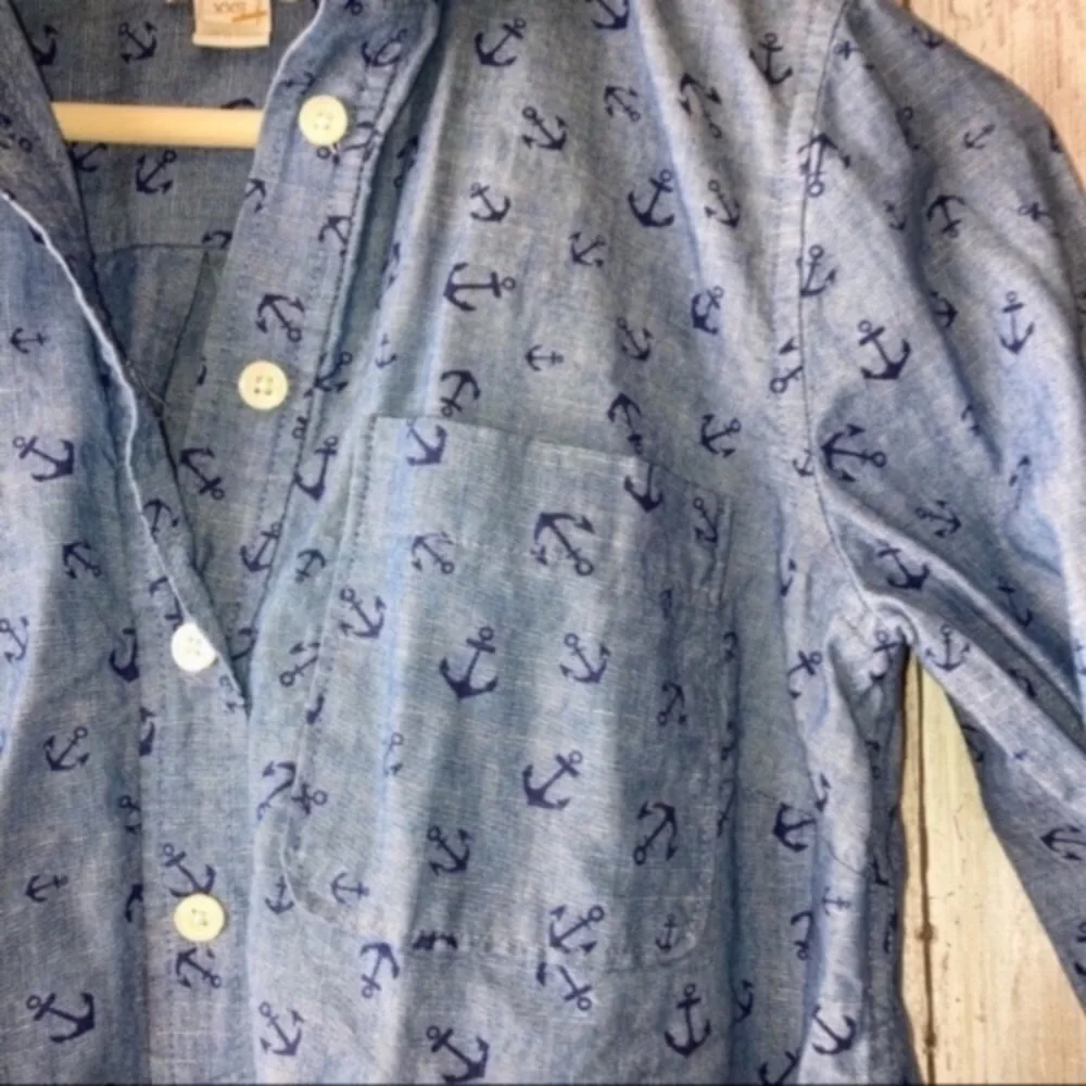 J.Crew Chambray Anchor Popover Shirt XXS Blue Nautical Cotton Top